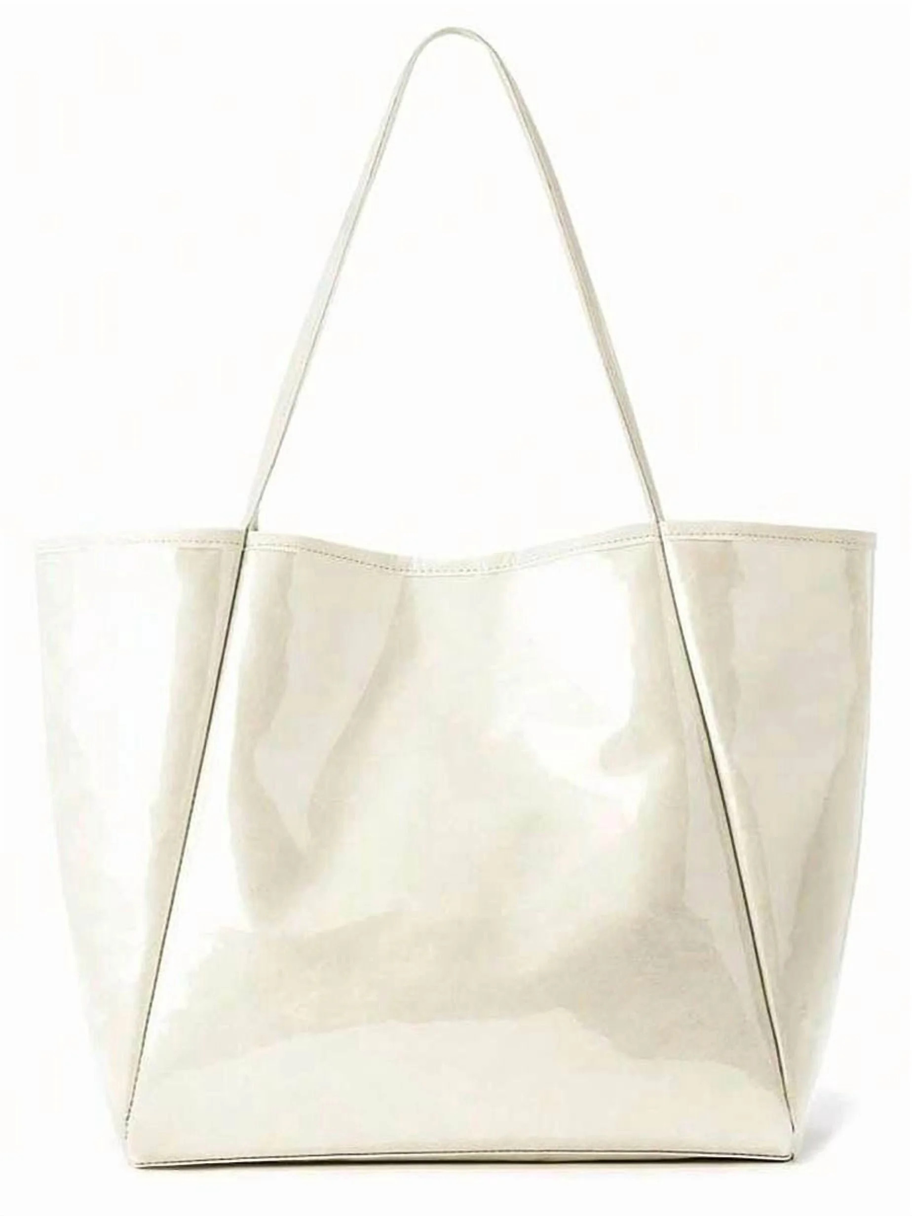 Gocvo Large PVC Tote Bag for Women, Fashion PVC Bag for Women, Kraft Paper Tote Handbags for Beach Work College, Khaki | Walmart (US)