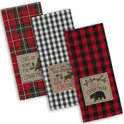 Design Imports  Christmas Embellished Dishtowel Set 3 Piece, 18X28", Cabin Christmas | Target