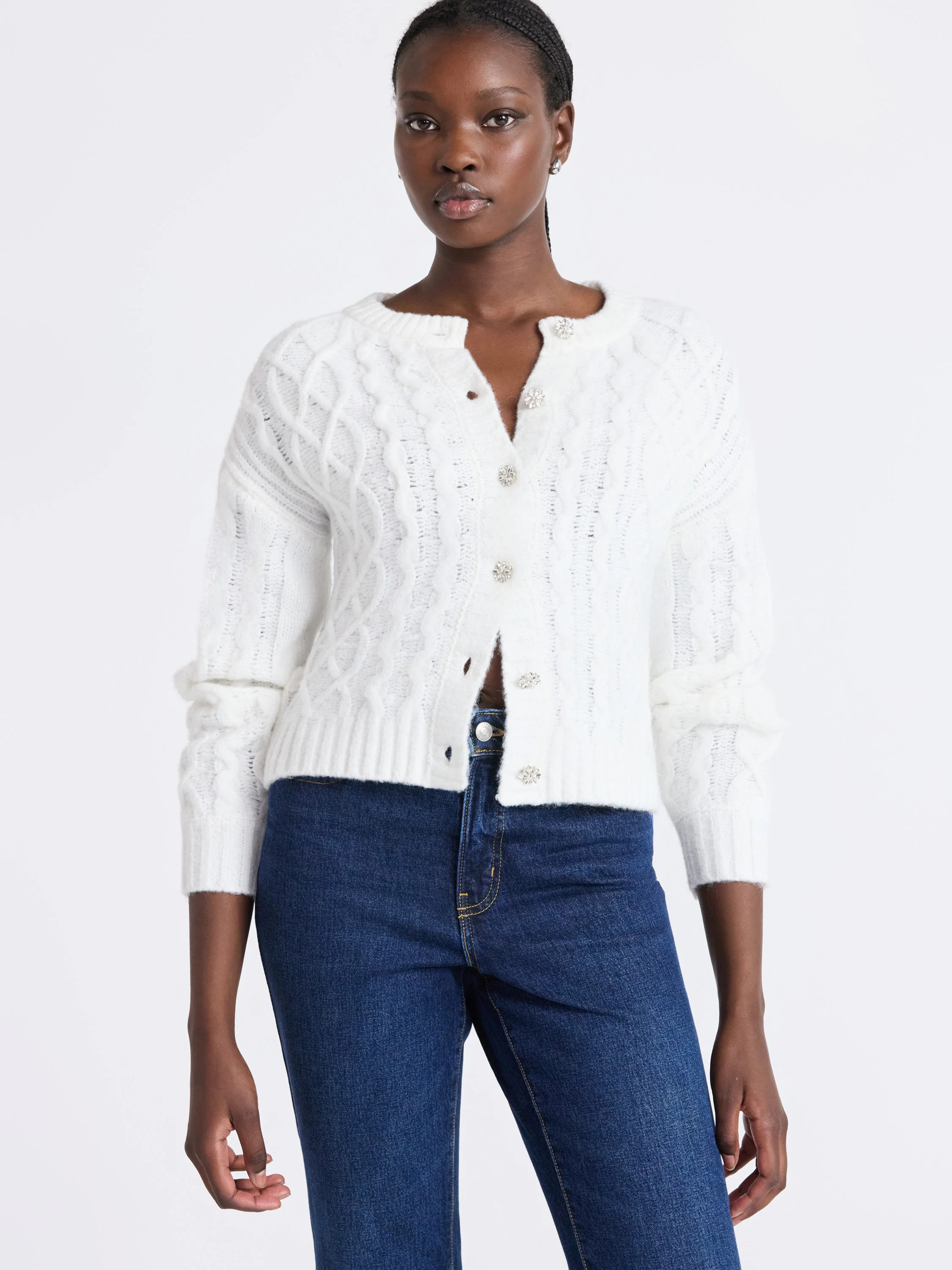 Free Assembly Women's and Women's Plus Cropped Cable Cardigan Sweater, Midweight, Sizes XS-4X - W... | Walmart (US)