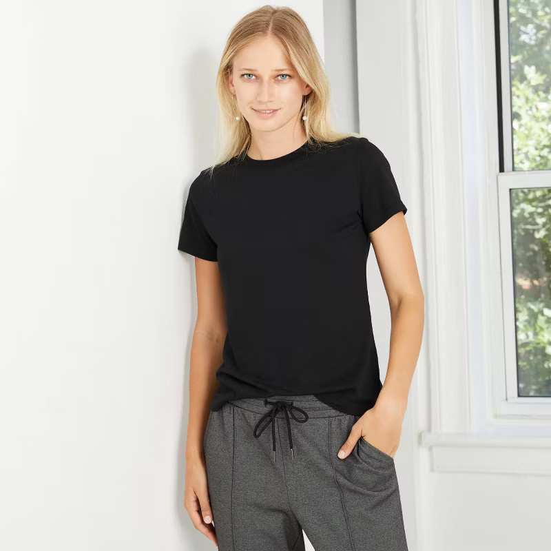 Women's Short Sleeve Slim Fit Casual T-Shirt - A New Day™ Black M | Target
