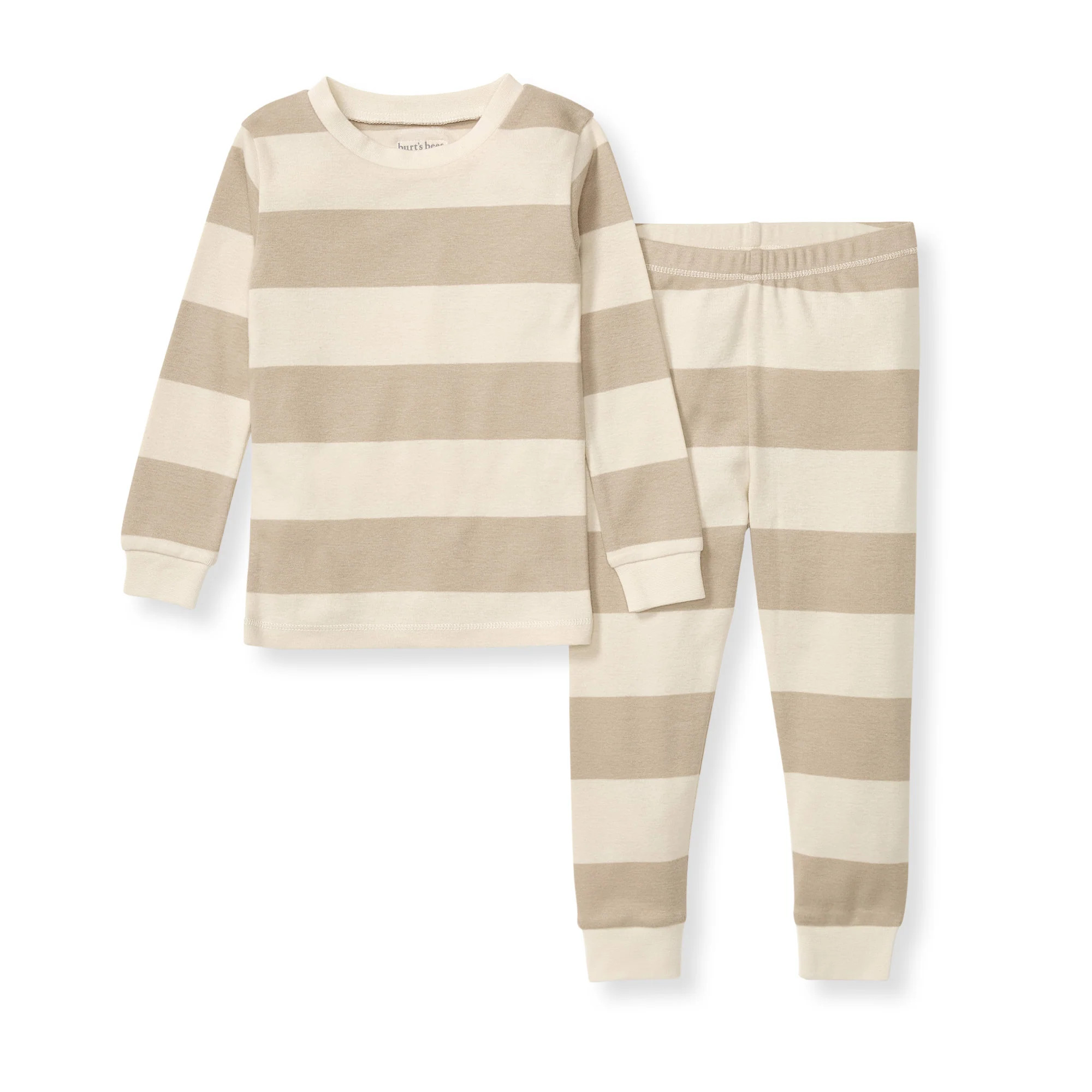 Mommy & Me Rugby Stripe Organic Cotton Two-Piece Pajamas - Oat | Burts Bees Baby