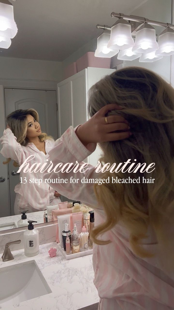 13 step haircare routine for dry damaged bleached hair ❄️🎀🤍

#haircare #damagedhair #bleachedhair #healthyhair #selfcare #beauty #blonde #pinkaesthetic #selfcareroutine #girlygirl #pinkprincess #bodycare #makeup #holidays #fashion #fashioninspo #lifestyle | best products to make bleached hair healthy again, how to revive damaged bleached curly hair, how to get healthy bleached blonde hair, Seattle influencer / content creator

#LTKselfcare #LTKBeauty #LTKHoliday