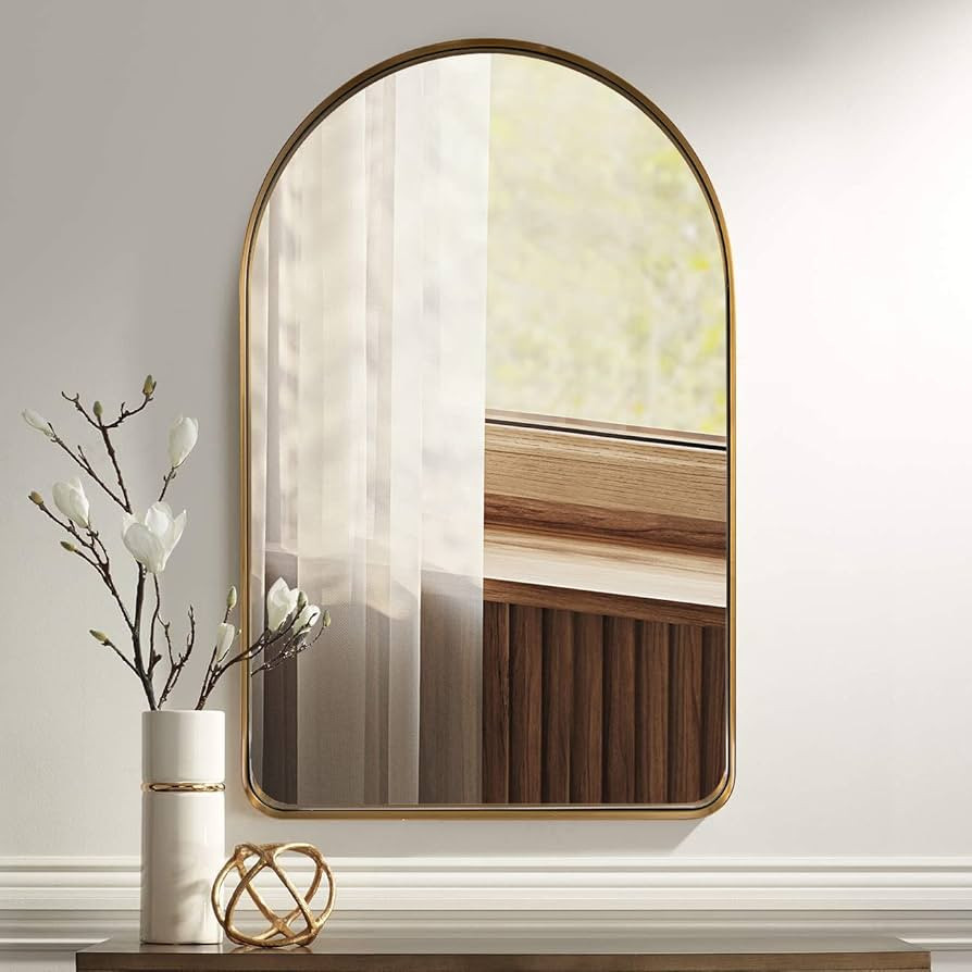 ANDY STAR Arched Mirror, 22" x 35" Gold Bathroom Mirror in Stainless Steel Metal Frame, Arch Top ... | Amazon (US)
