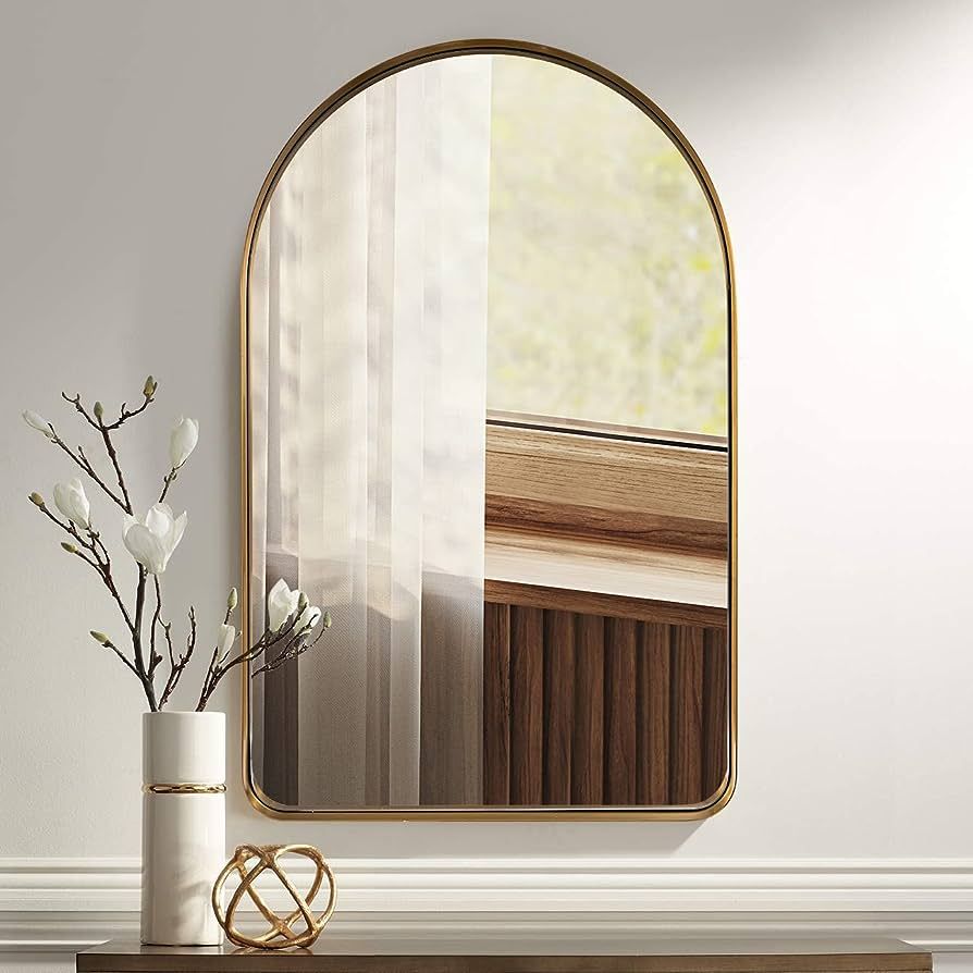 ANDY STAR Arched Mirror, 22" x 35" Gold Bathroom Mirror in Stainless Steel Metal Frame, Arch Top ... | Amazon (US)