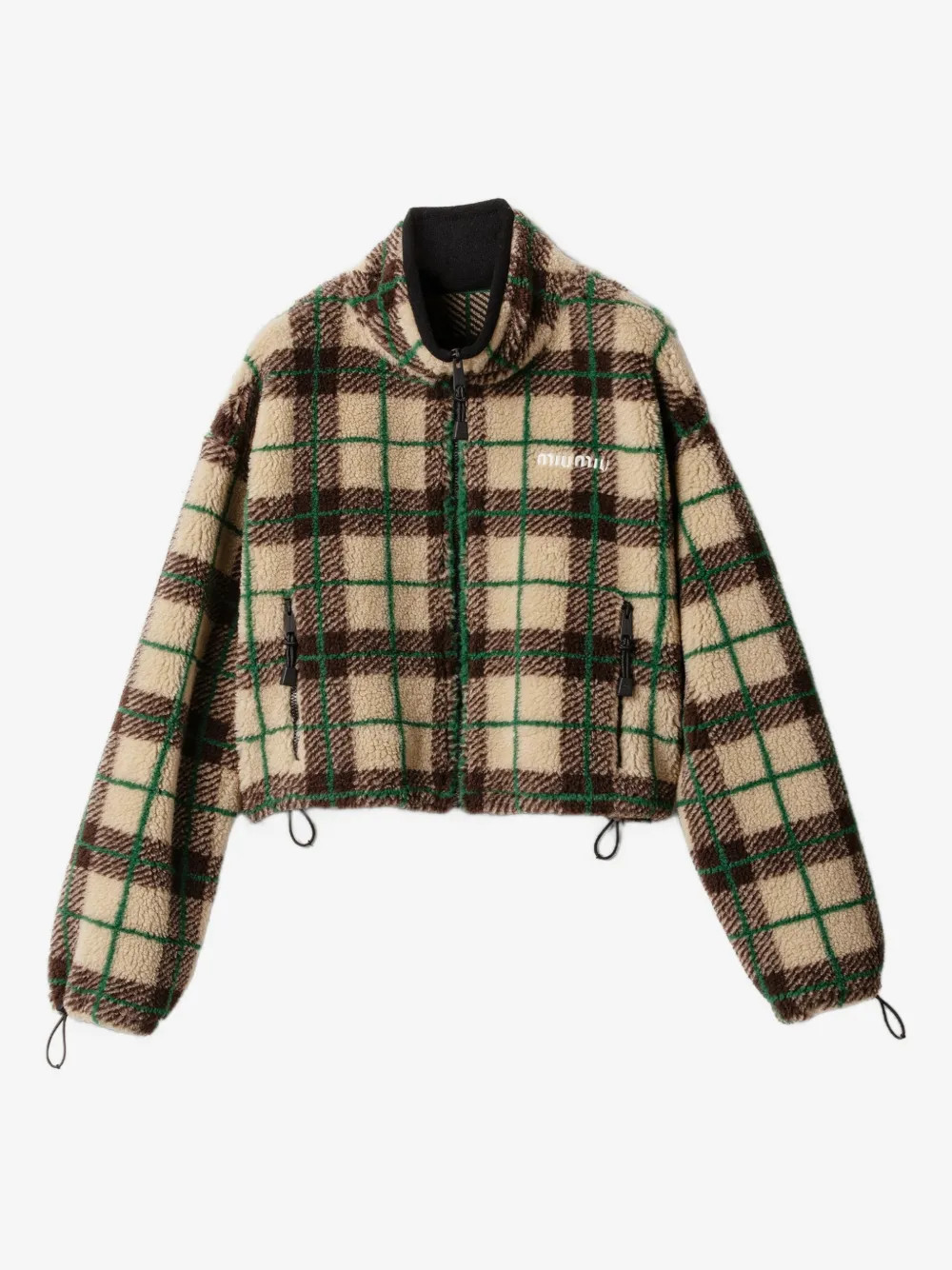 Miu Miu checked teddy jacket with zipper - Neutrals | Farfetch Global
