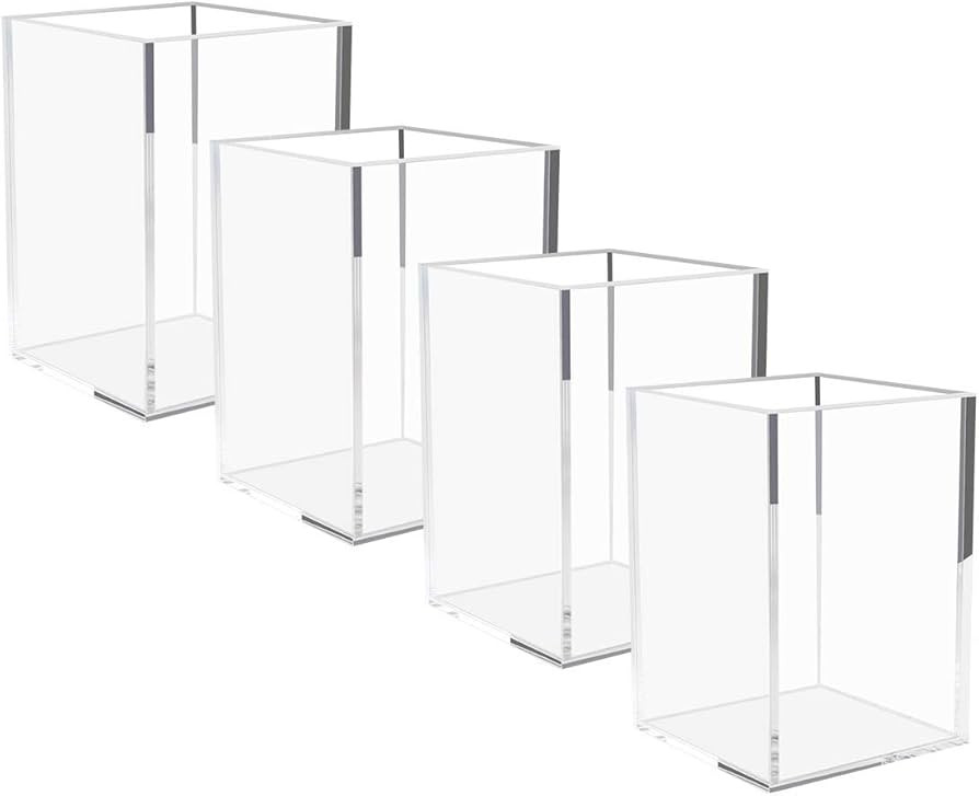 NIUBEE Acrylic Pen Holder 4 Pack,Clear Desktop Pencil Cup Stationery Organizer for Office Desk Ac... | Amazon (US)