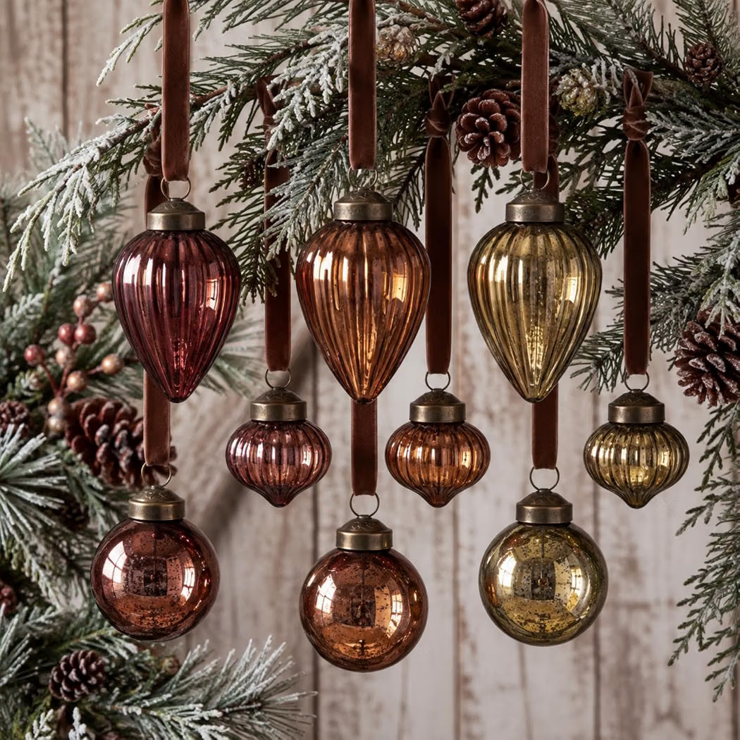 24 Pcs Brown Vintage Glass Christmas Hanging Ornaments Neutral Gold Rust | Amazon (US)