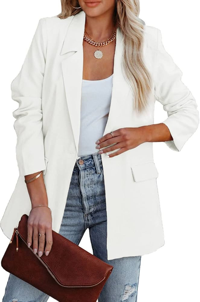 Zeagoo Womens Oversized Casual Blazers Open Front Work Office Jackets Lapel Button Long Blazer Su... | Amazon (US)