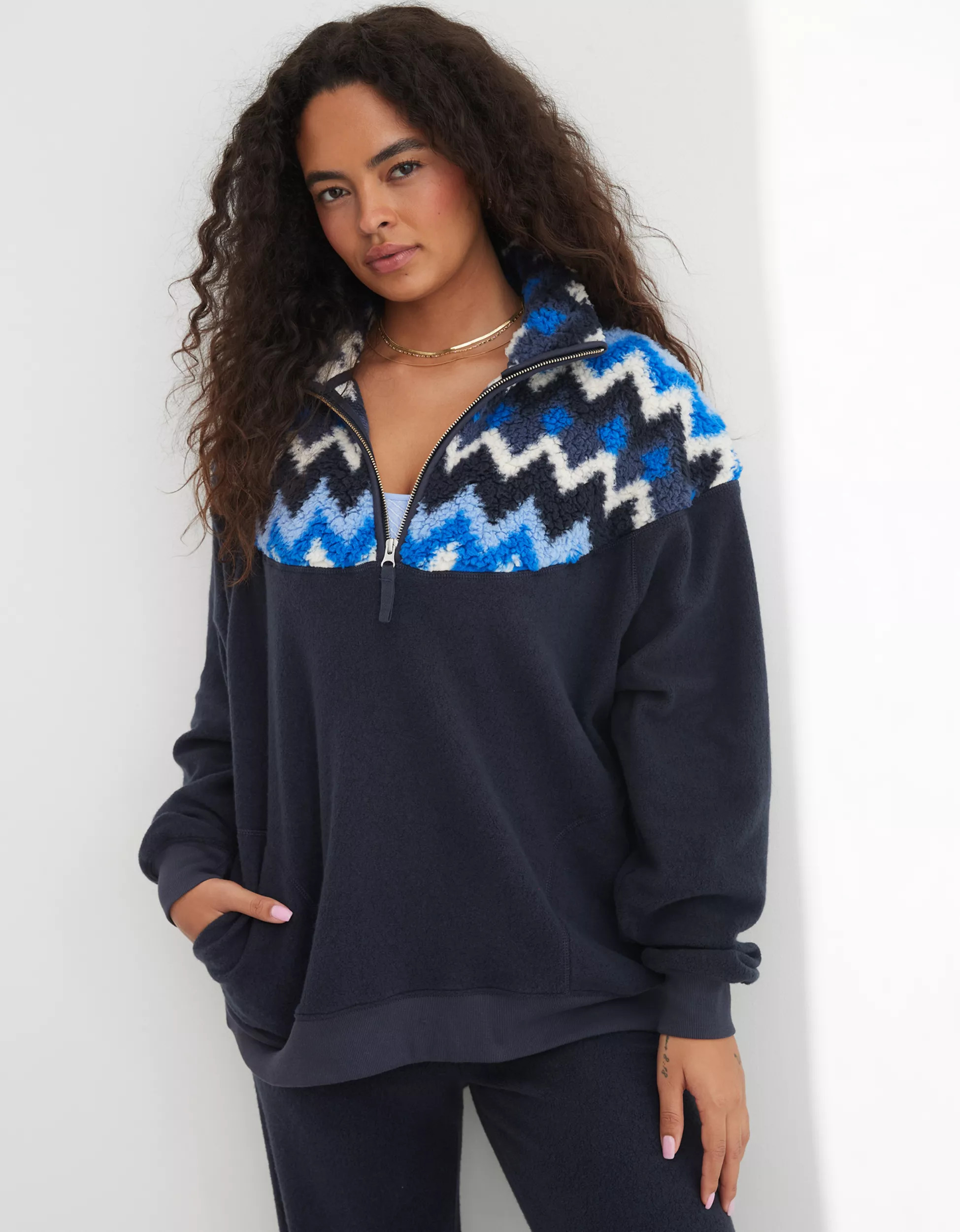 Aerie Hometown Holiday Quarter Zip Sweatshirt | Aerie
