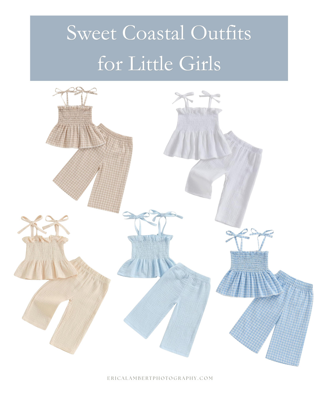 Sweet Coastal Outfit for Little Girls

Lucy has this little smocked set and it is the sweetest outfit for summer. It comes in several beautiful coastal colors and looks adorable on little girls. The soft lightweight fabric makes it perfect for warm beach days, vacation outfits, or coordinating outfits for family beach photos.

I especially love pieces like this for beach sessions because the texture and soft colors photograph beautifully in sunset light. The gingham and coastal blue tones feel timeless and relaxed while still looking put together in photos.

Such a cute little outfit for beach vacations, summer days, or family photos on 30A.

#LittleGirlsStyle #BeachVacationStyle #FamilyPhotoOutfits #CoastalKidsStyle #BeachPhotoOutfits #30AStyle #GirlsSummerOutfit #FamilyBeachPhotos 

 
