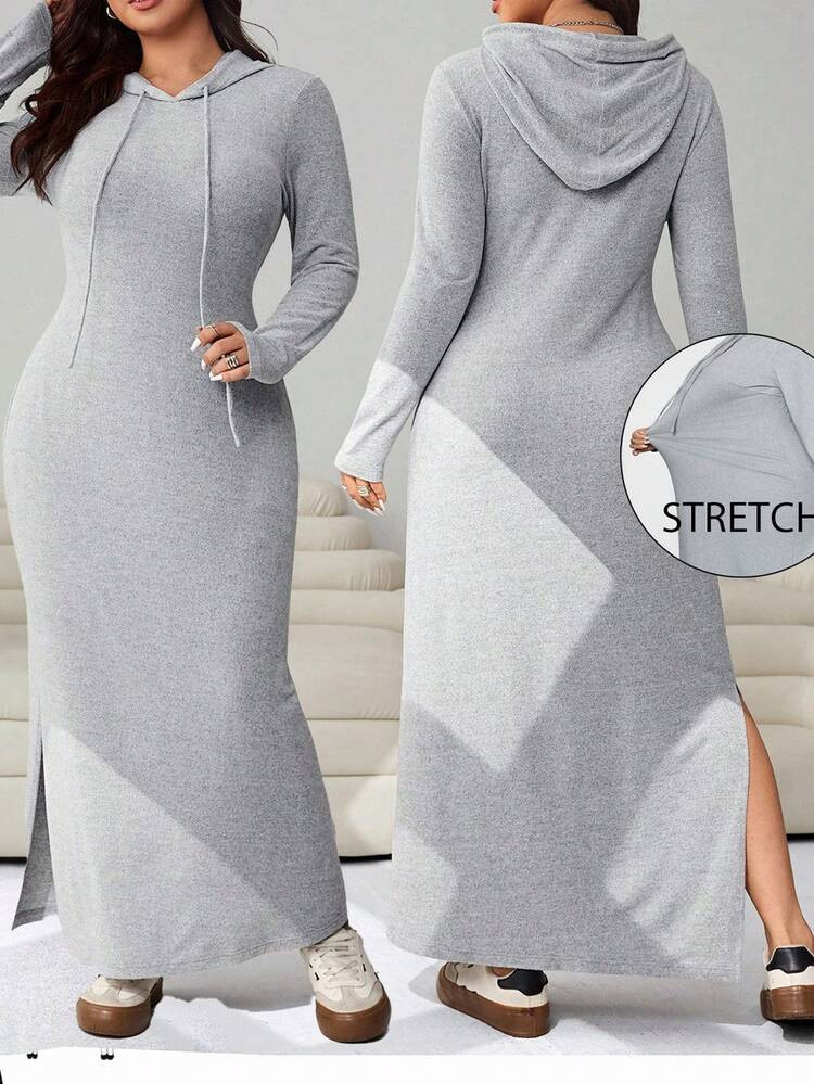 Solflare Plus Size Casual Hooded Long Sleeve Dress, Suitable For Autumn/Winter, Back To School An... | SHEIN