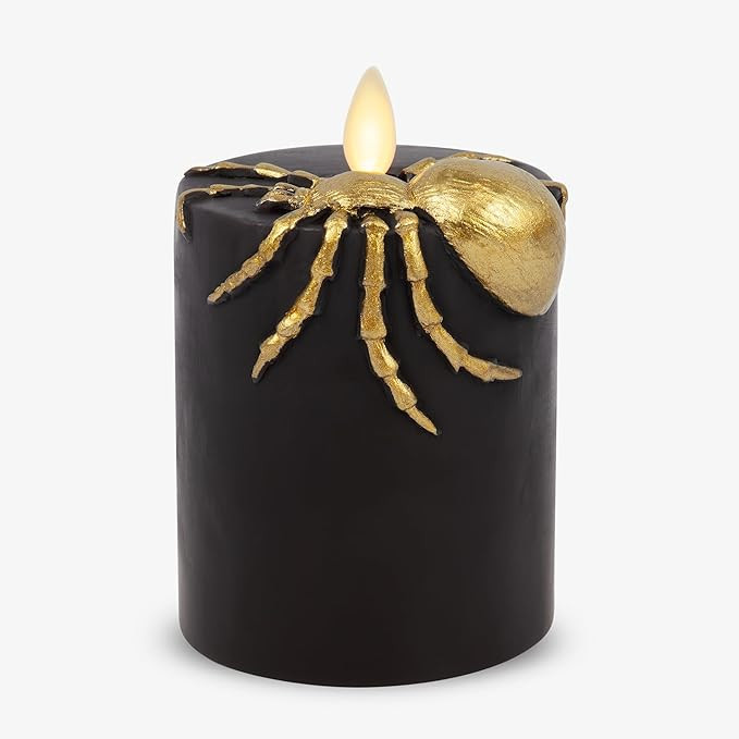 Luminara Black with Gold Spider Flameless LED Candle, Flat Top Moving Flame Pillar (3" x 4.5") | Amazon (US)