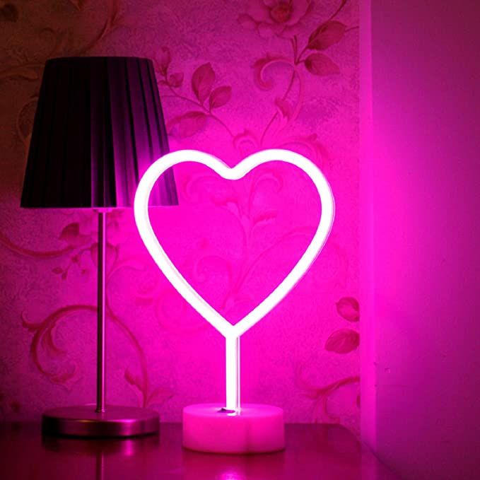 Neon Heart Light LED Neon Signs Night Light Room Decor Heart Shaped Light with Holder Base Table ... | Amazon (US)