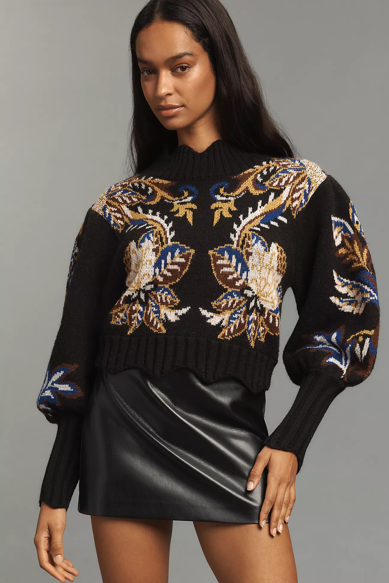 Farm Rio Arabesque Balloon-Sleeve Sweater | Anthropologie (US)