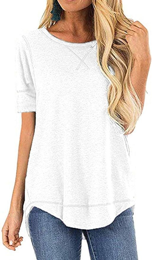 JomeDesign Summer Tops for Women Short Sleeve Side Split Casual Loose Tunic Top | Amazon (US)