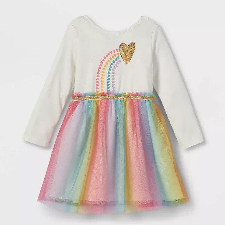 Toddler Girls' Sequin Rainbow Heart Long Sleeve Tutu Dress - Cat & Jack™ Cream | Target