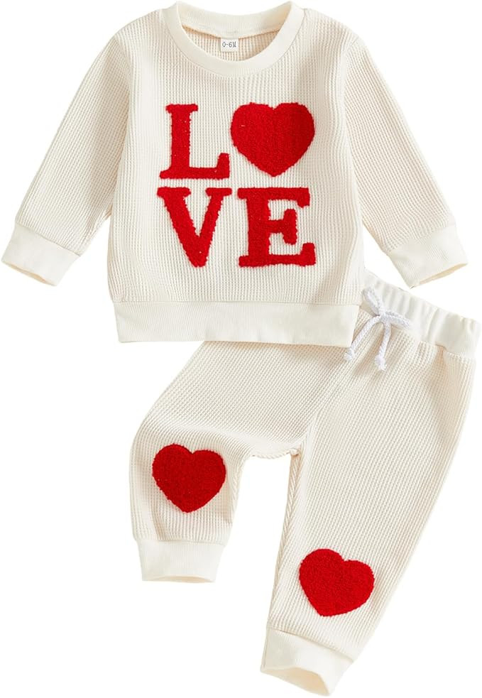 Toddler Baby Boy Girl Valentines Day Outfit Love Heart Sweatshirt Pant Sets Little Kids Valentine... | Amazon (US)