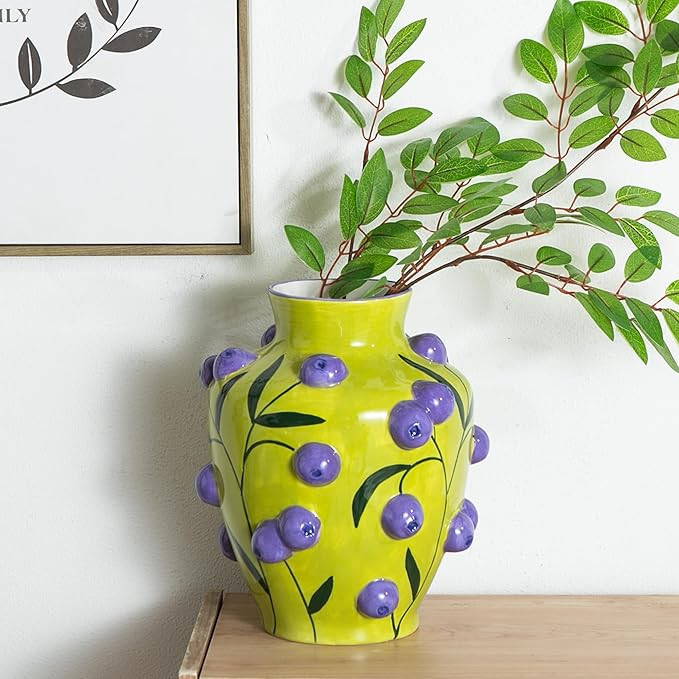 Blueberry Ceramic Vase, Fruit Floor Vase for Modern Home Decor, Decorative Pottery Vase for Flowe... | Amazon (US)