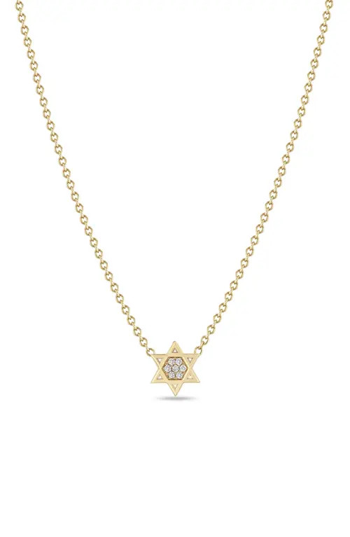 Zoë Chicco 14K Yellow Gold Diamond Star of David Pendant Necklace at Nordstrom, Size 16 | Nordstrom