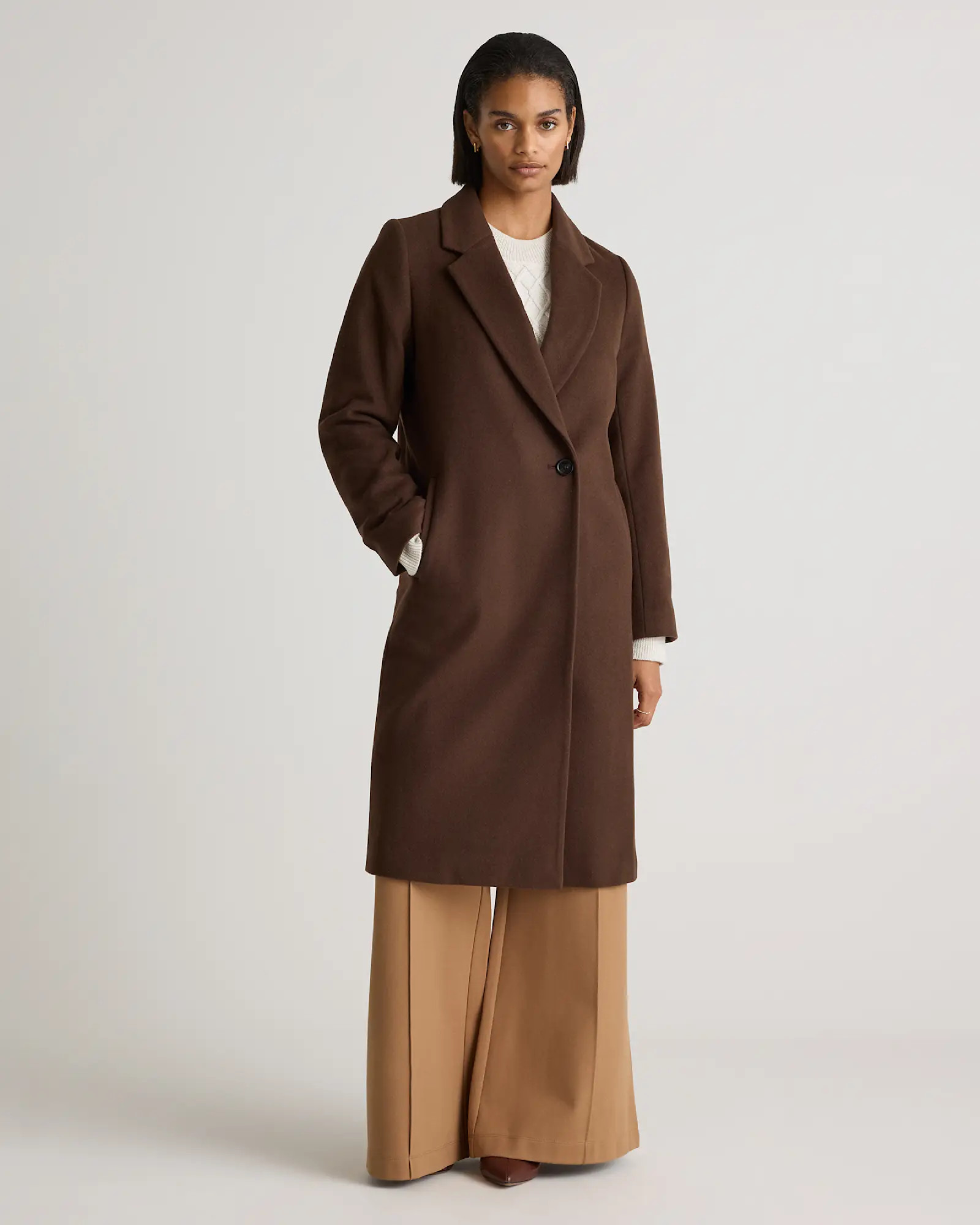 Italian Wool Classic Single-Breasted Coat in Dark Chocolate | Quince
