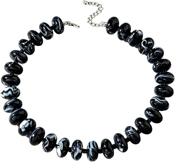 Fuqimanman2020 Resin Chunky Beaded Choker Necklace Boho Acrylic Flat Round Bead Necklace Summer B... | Amazon (US)