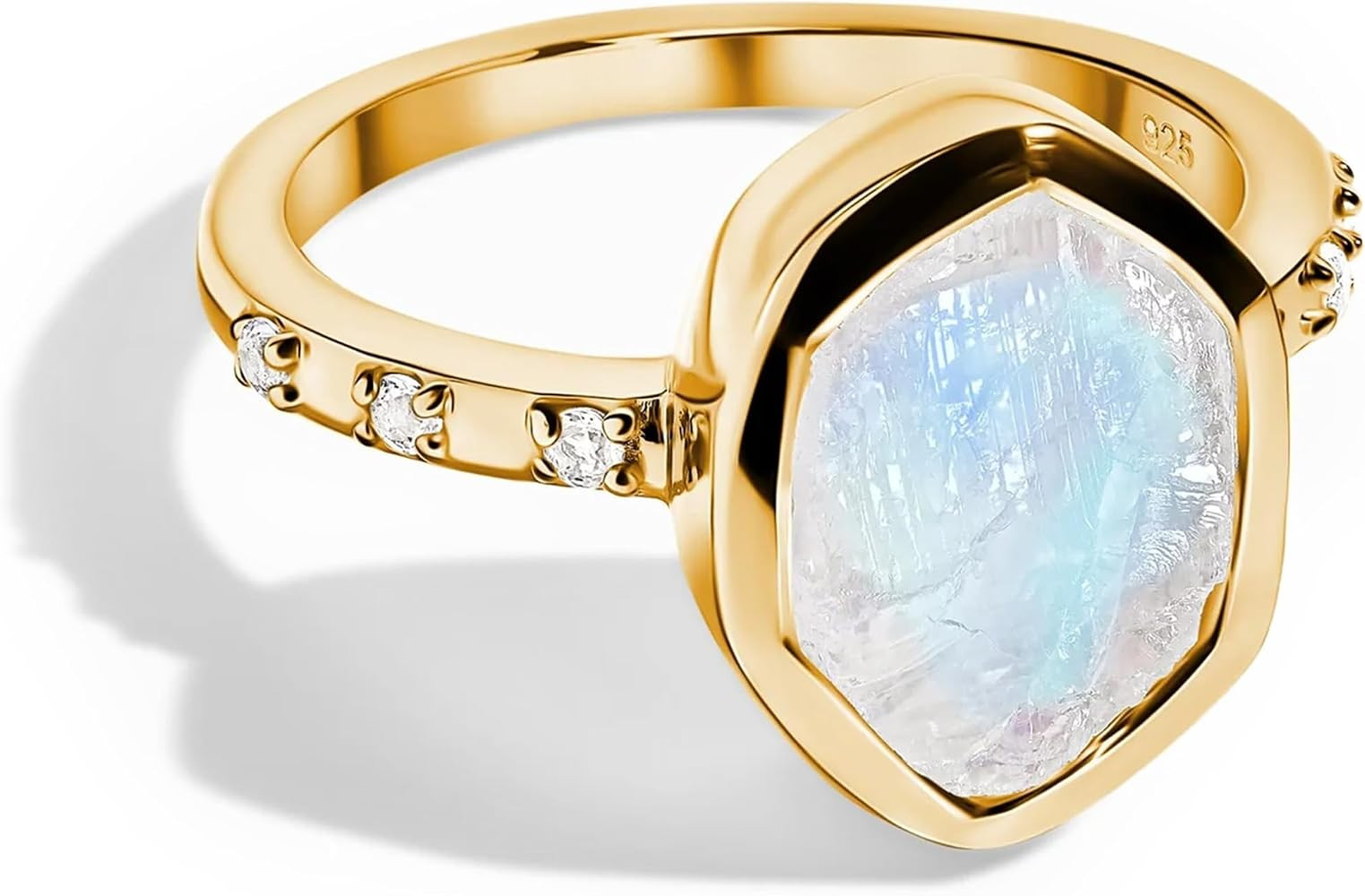 Moon Magic - Authentic Rainbow Moonstone Ring/Real 925 Sterling Silver - 18k Rose Yellow Gold Jun... | Amazon (US)