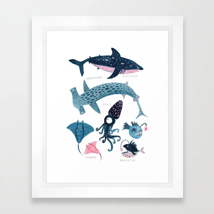 Sea Creatures Framed Art Print | Society6