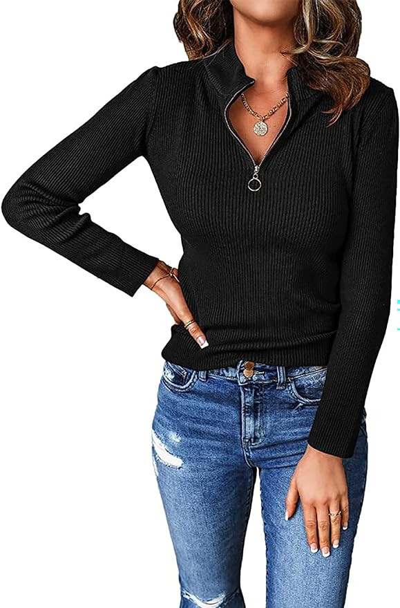PRETTYGARDEN Fall Quarter Zip Pullover Sweaters for Women 2025 Long Sleeve Collared Fitted Ribbed... | Amazon (US)