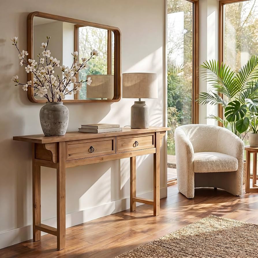 Solid Wood Entryway Table, 63" Long Narrow Console Table with 2 Storage Drawers, Farmhouse Sofa T... | Amazon (US)