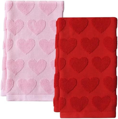 Hallswl 2pcs Valentine's Day Hand Towels Pink Red Hearts Jacquard Towel for Bath 100% Cotton Soft... | Amazon (US)