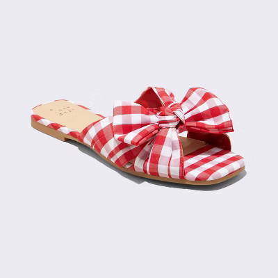Women's Scarlet Gingham Bow Flat Sandals - A New Day™ Red 8 | Target