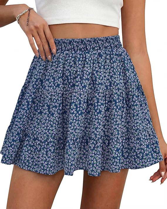 BTFBM Summer Skirts for Women 2026 Floral High Waist Shorts Underneath Boho Tiered Flowy Tennis S... | Amazon (US)