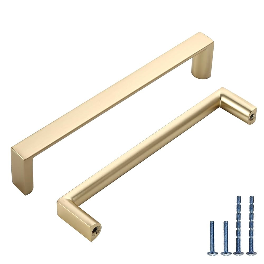 10 Pack 5 Inch(128mm) Kitchen Cabinet Handles Brushed Gold Cabinet Pulls Kitchen Cabinet Hardware... | Amazon (US)