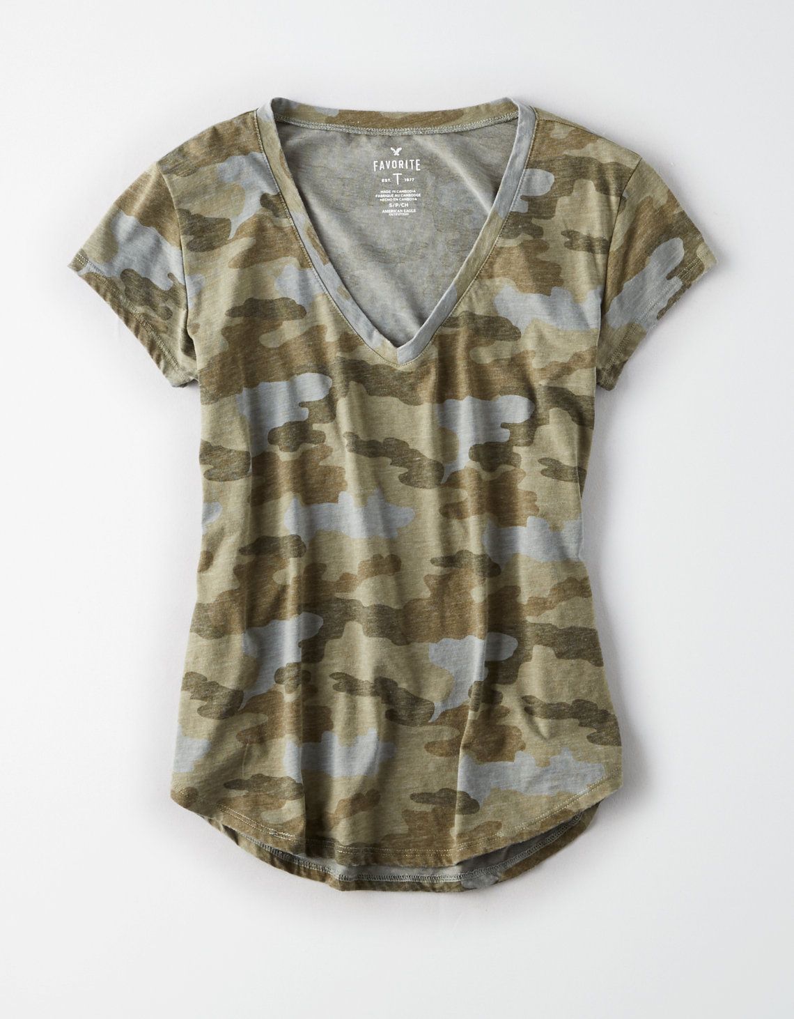 AE Soft & Sexy Camo Tee, Olive | American Eagle Outfitters (US & CA)
