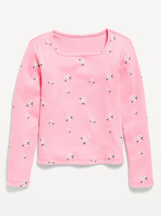 Printed Fitted Long-Sleeve Ribbed Top for Girls | Old Navy (US)