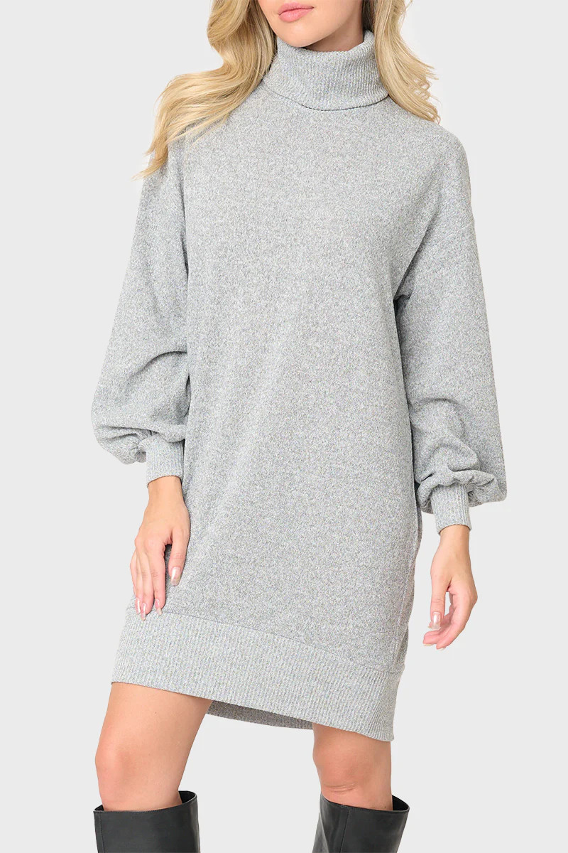 Blouson Sleeve Turtleneck Sweater Dress | Chic Grey Knit | Gibson