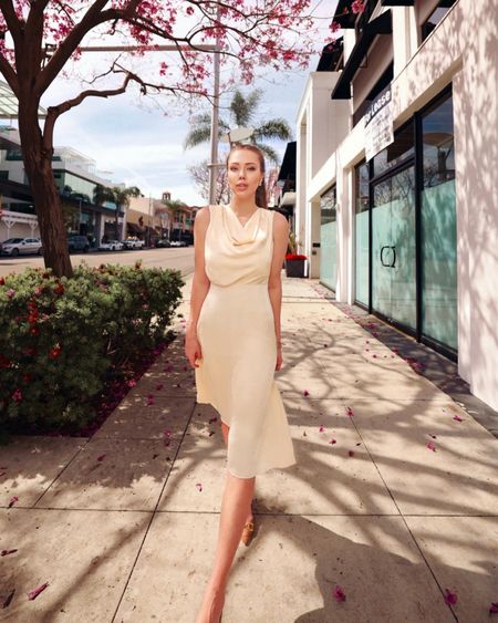 Beige Minimal Silk Dress in champaign beige 👗 lovin' it! 

#LTKFind 

#LTKU #LTKSeasonal