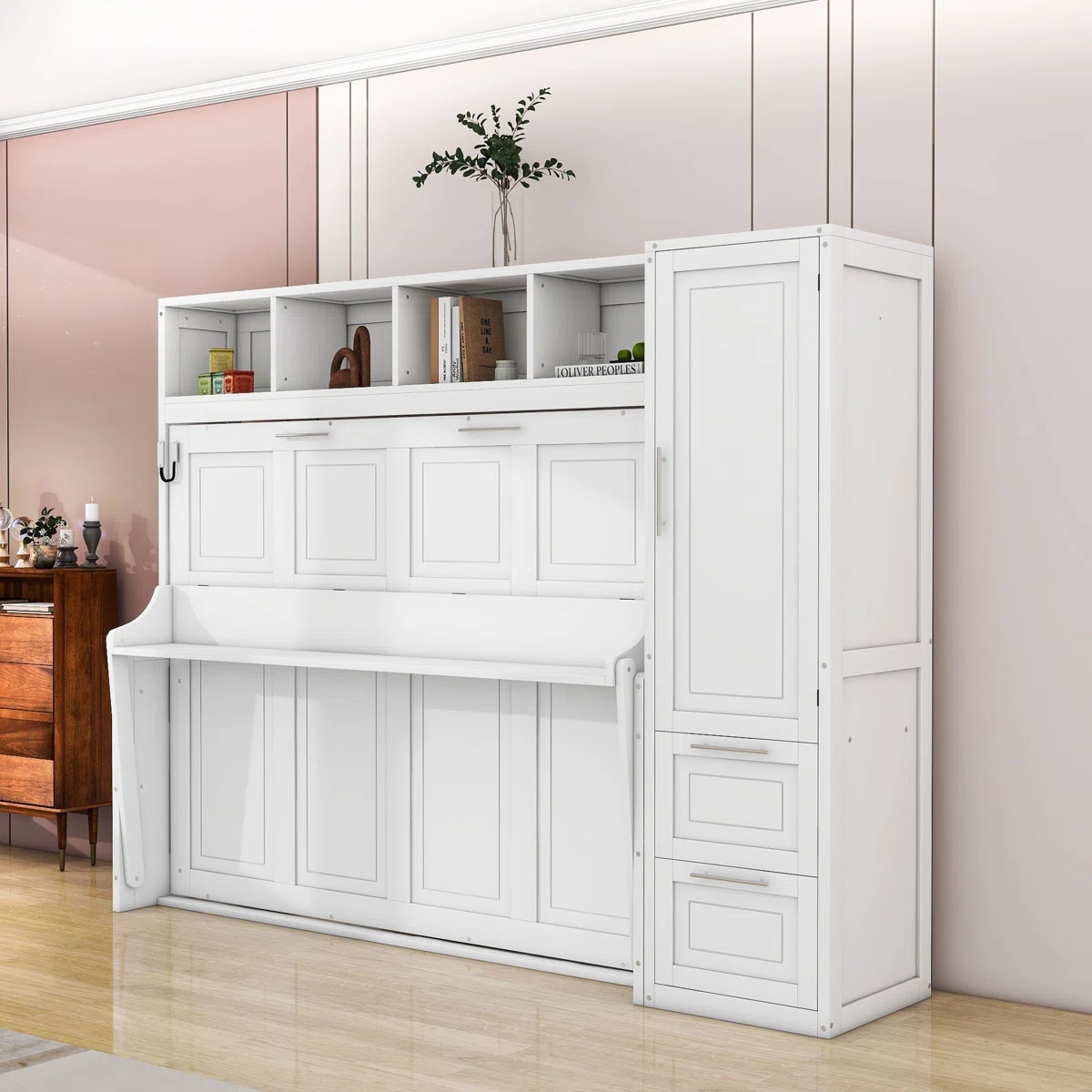 Ajae Murphy Bed with Storage Bookcase, Drawers and Wardrobe | Wayfair North America