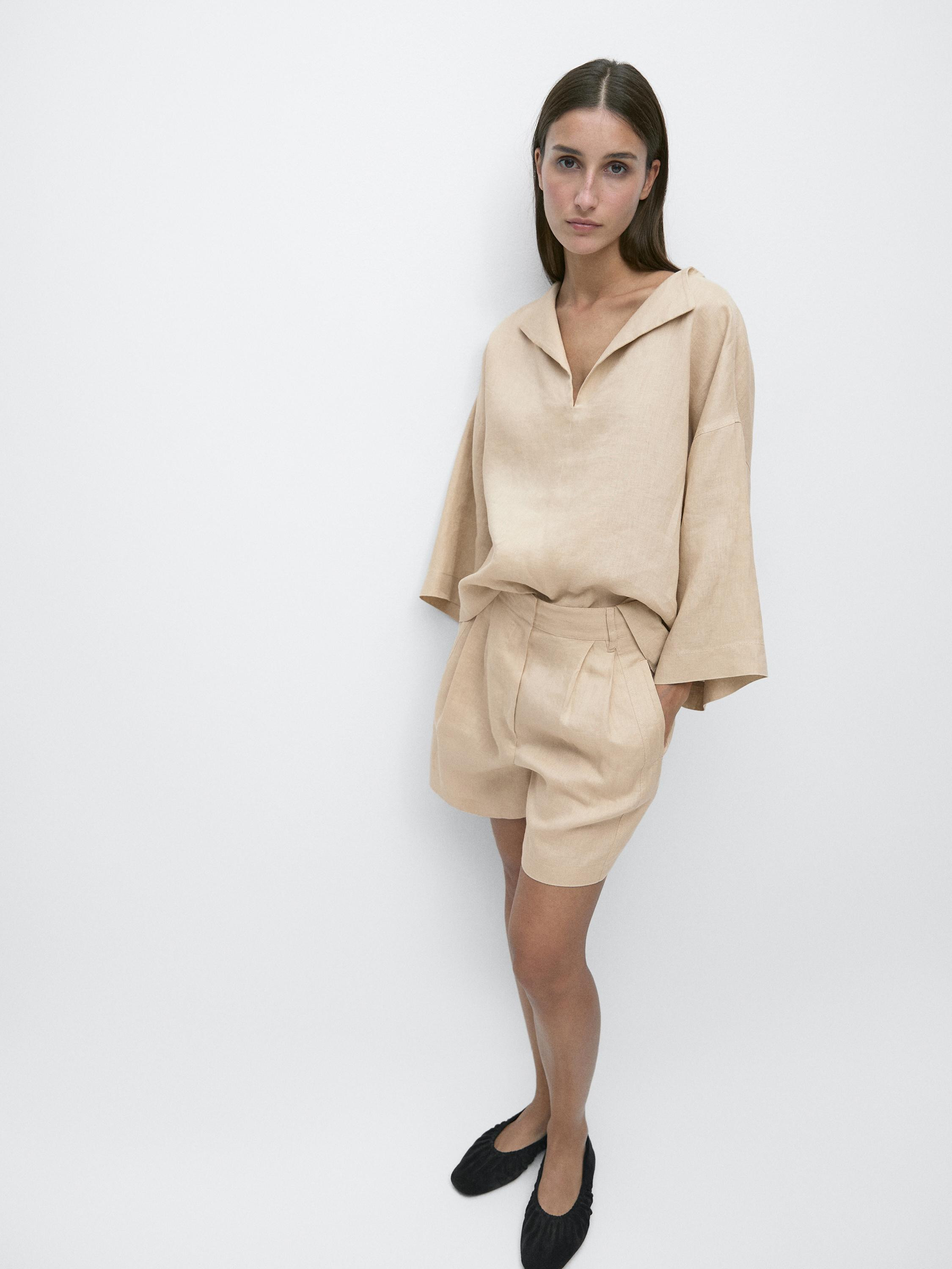 100% linen long Bermuda shorts with darts | Massimo Dutti US