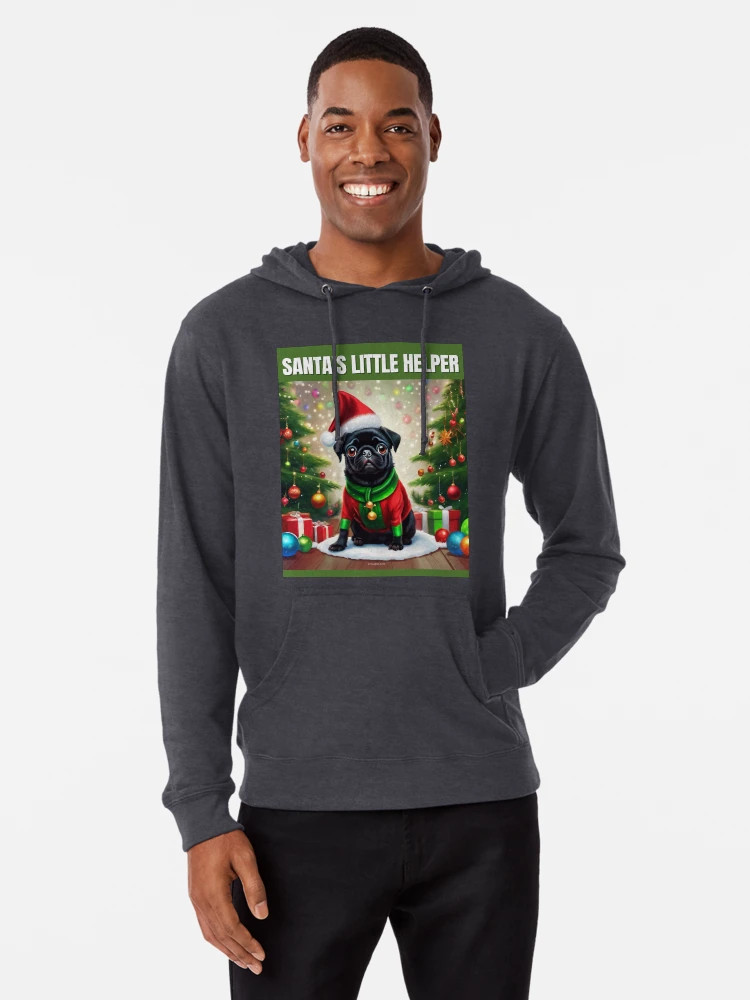 Christmas Black Pug - Santa's Little Helper Lightweight Hoodie | Redbubble (US)