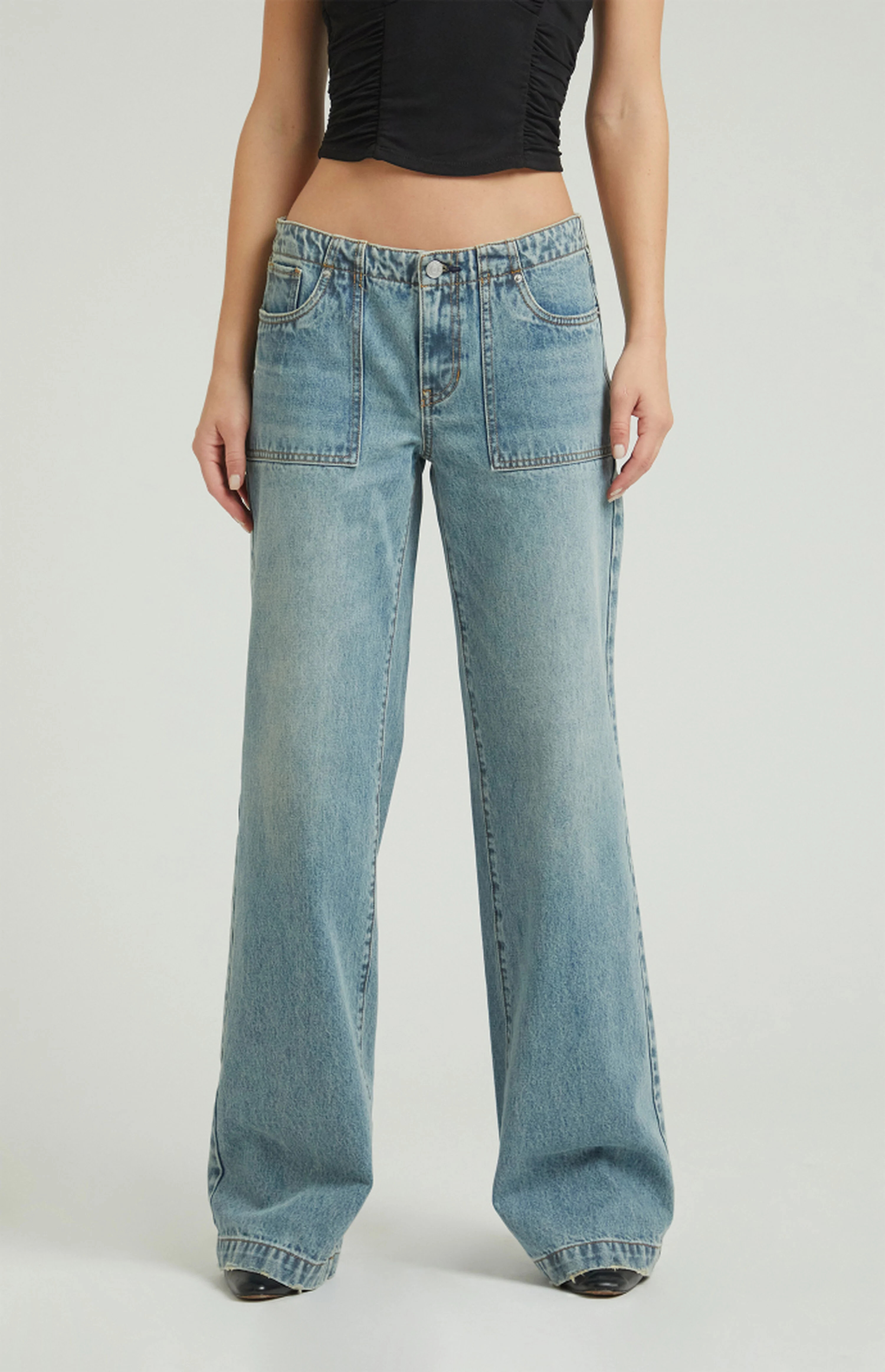Pacsun Casey Medium Indigo Patch Pocket Low Rise Baggy Jeans | PacSun
