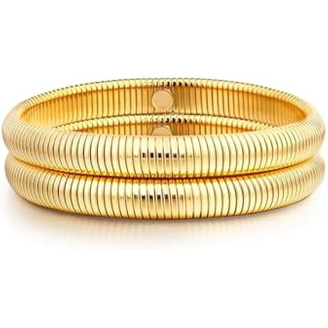 Chunky Gold Bangle Bracelet Set Stack for Women Men Stretchy Snake Link Chain Flexible Wide Wrist... | Amazon (US)