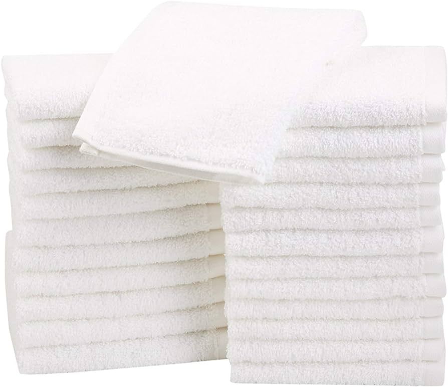 Amazon Basics Fast Drying, Extra Absorbent, Terry Cotton Washcloths - Pack of 24, White, 12 x 12-... | Amazon (US)