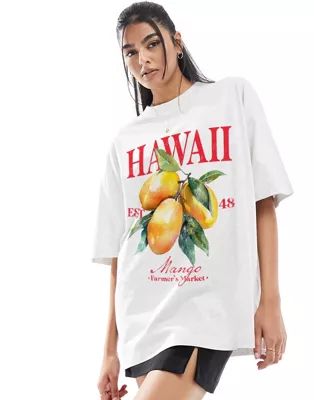 ASOS DESIGN boyfriend fit t-shirt with hawaii fruit graphic in ice marl | ASOS (Global)