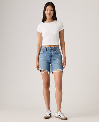 Women's 501® Mid-Thigh High-Rise Straight-Fit Denim Shorts | Macy's