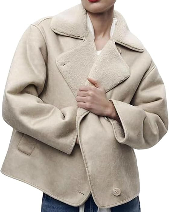 Women Thick Sherpa Lined Faux Suede Jacket Oversized Leather Coat Shearling Fleece Moto Jacket Biker Winter Overcoat | Amazon (US)