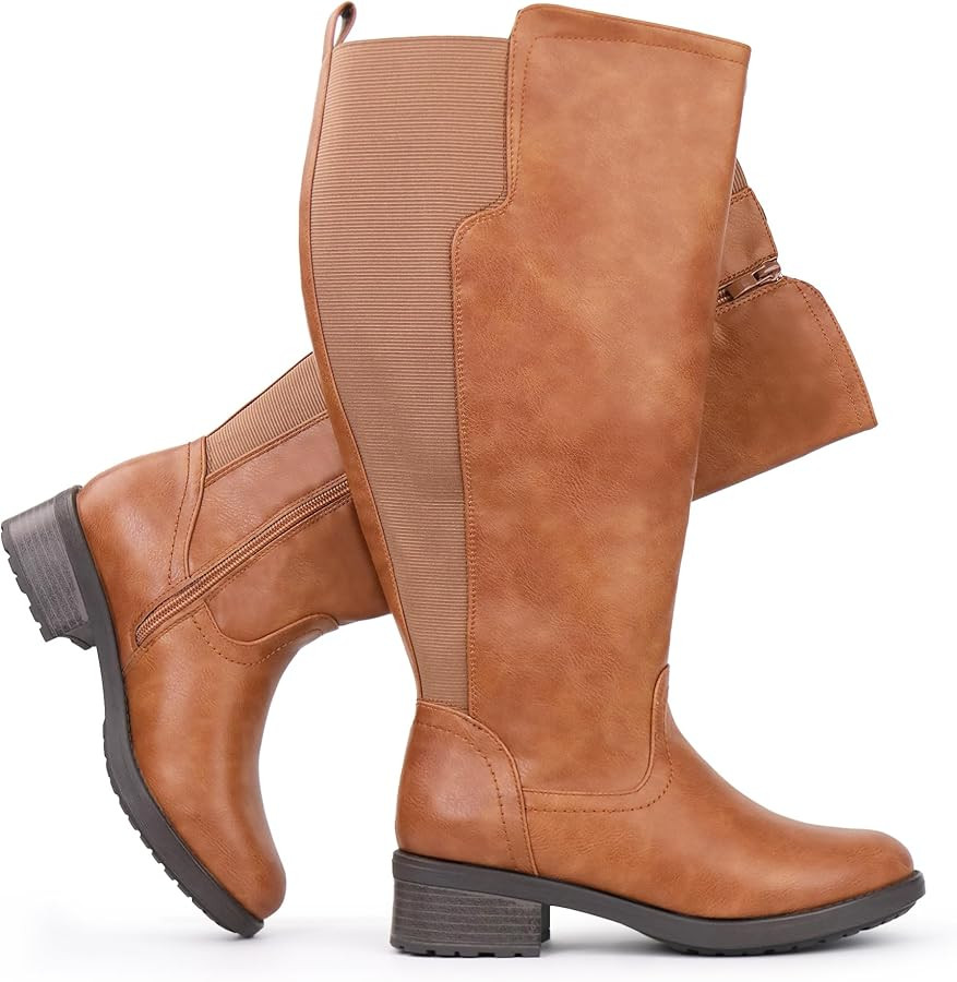 Women's Extra Wide Calf Knee High Boots with Side Zipper and Stretch Panel | Amazon (US)