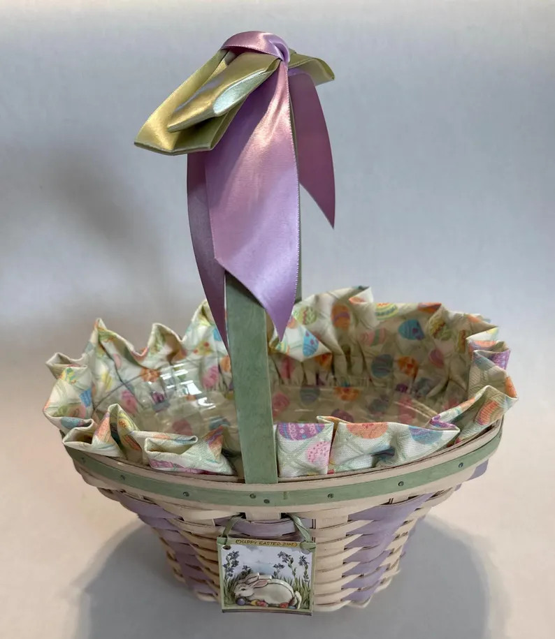 Vintage 2003 Longaberger Easter Basket White Washed Pastel Jelly Bean Liner Bow | Etsy (US)