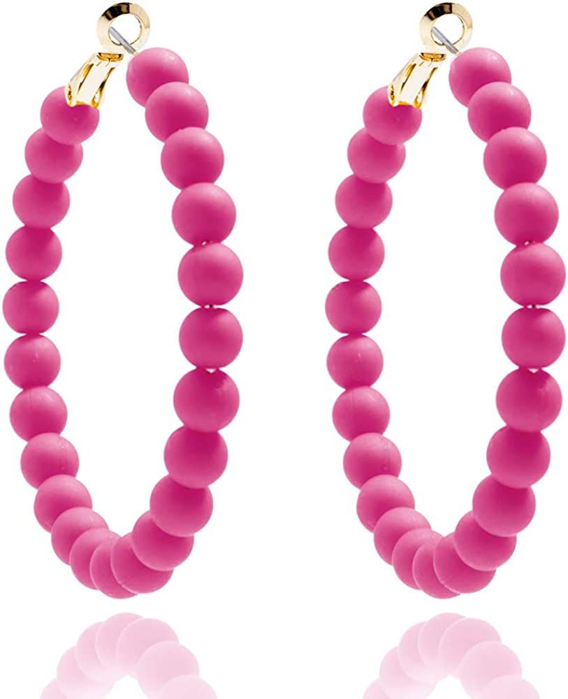 ZENZII Beaded Hoop Earrings Bohemian Circle Round Bead Earrings Chic Dangle Earrings for Women and G | Amazon (US)