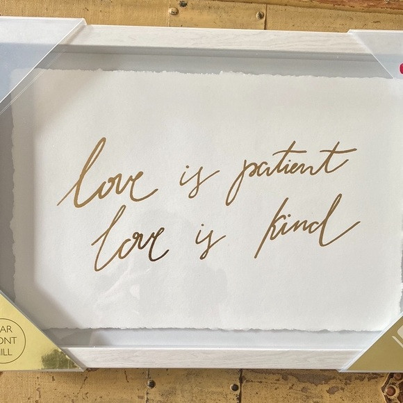 SHADOW BOX GLASS FRAMED WALL ART LOVE IS PATIENT LOVE IS KIND GOLD CURSIVE | Poshmark